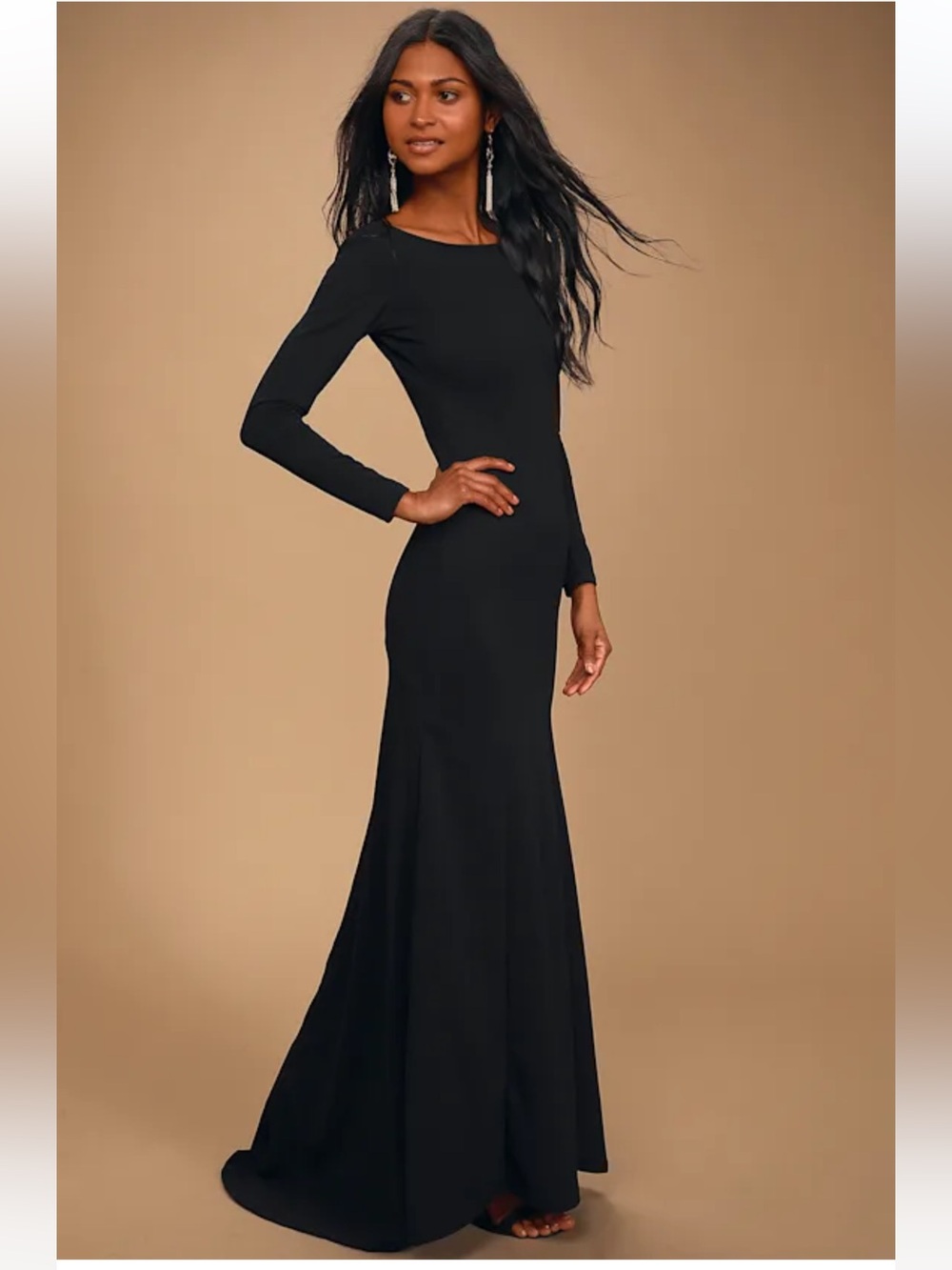 Lulus Wait For Me Black Long Sleeve Maxi Dress NWT Size XL Formal Evening Prom